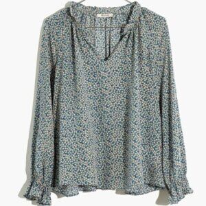 Silk Poet Top in Bitsy Floral Sz M EUC Blue Pink